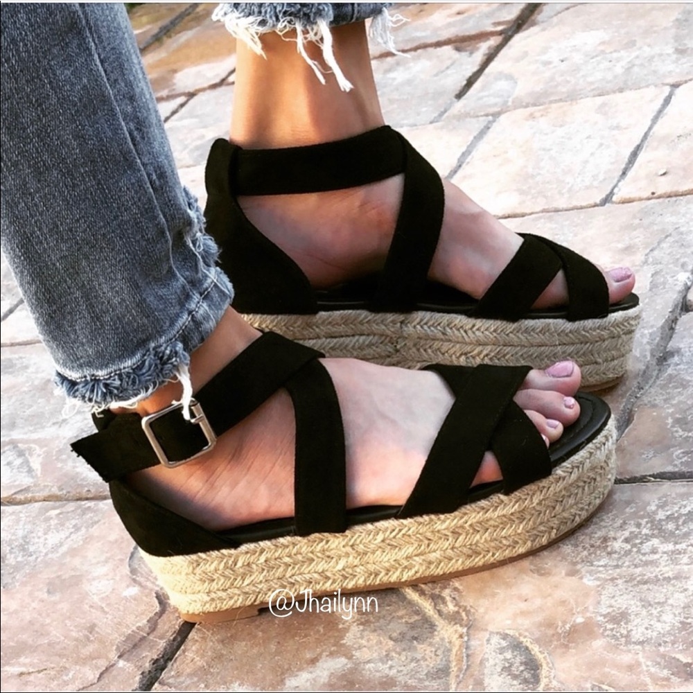 BLACK SUEDE ESPADRILLE PLATFORM SANDAL - Picture 3 of 9